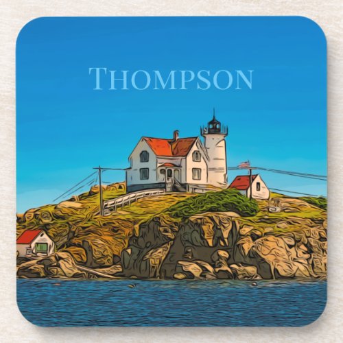 Nubble Lighthouse Maine Nautical Personalized Beverage Coaster