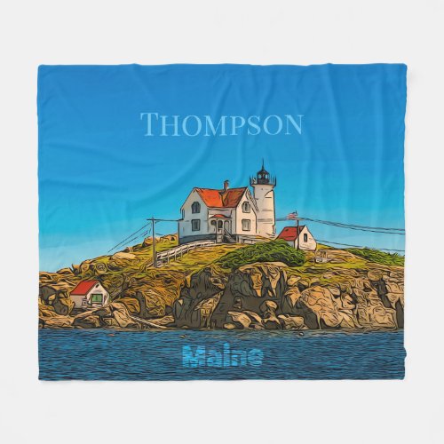 Nubble Lighthouse Maine Nautical Personalized Fleece Blanket