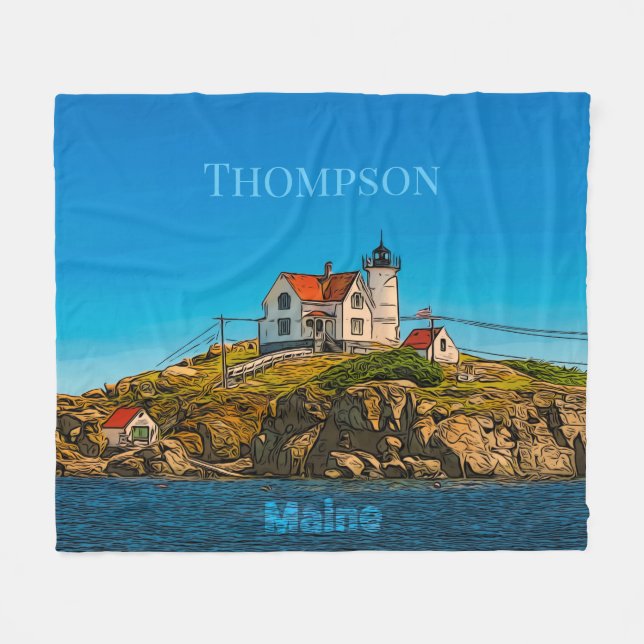 Nubble Lighthouse Maine Nautical Personalized Fleece Blanket (Front (Horizontal))