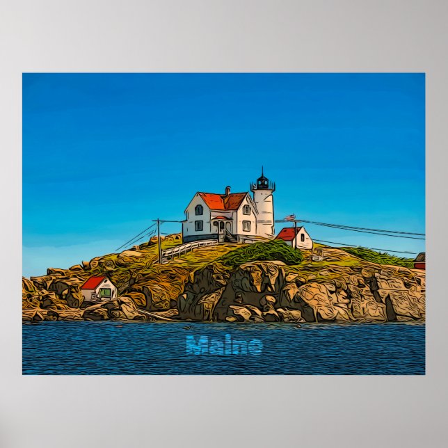 Nubble Lighthouse Maine Nautical Poster (Front)