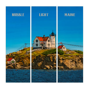 Nubble Lighthouse Maine Nautical Triptych