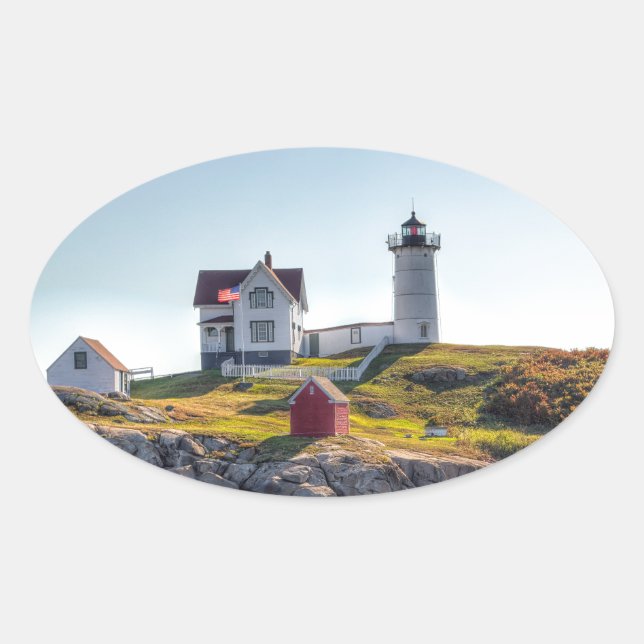 Nubble Lighthouse Oval Sticker (Front)