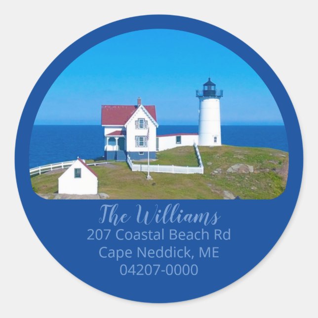 Nubble Lighthouse Round Return Address Label (Front)