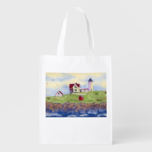 Nubble Lighthouse York Maine Reuseable Grocery Bag