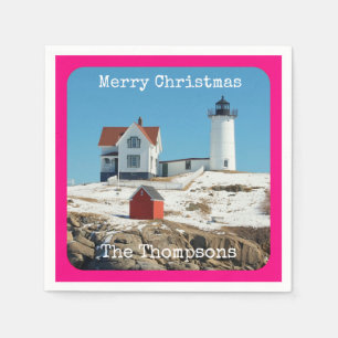 Nubble Merry Christmas Family Lighthouse Napkins