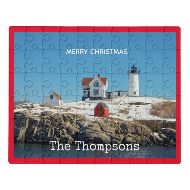 Nubble Red Atlantic Ocean York Maine Lighthouse Jigsaw Puzzle (Puzzle Horizontal)