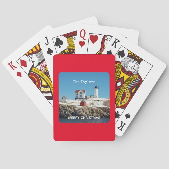 Nubble Red Name Coastal Ocean Maine Lighthouse Poker Cards (Back)