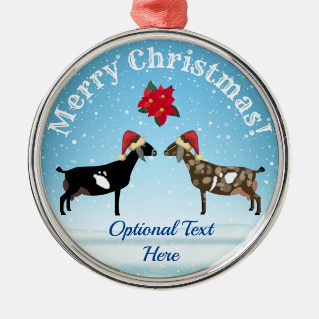 Nubian Dairy Goat Christmas in the snow Metal Ornament (Front)