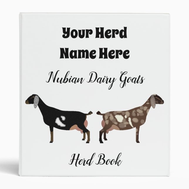 Nubian Dairy Goats Herd Book 3 Ring Binder (Front)