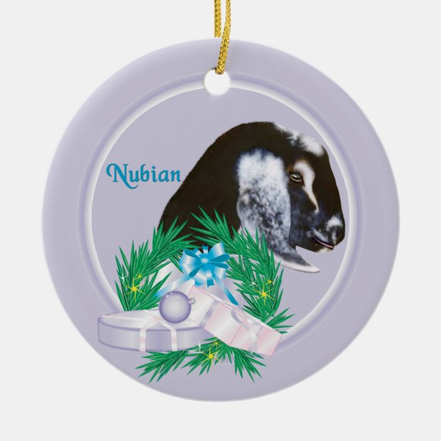 Nubian Goat Wreath Holiday Ornament (Front)