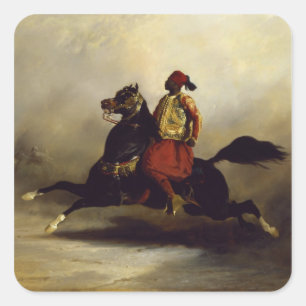 Nubian Horseman at the Gallop Square Sticker