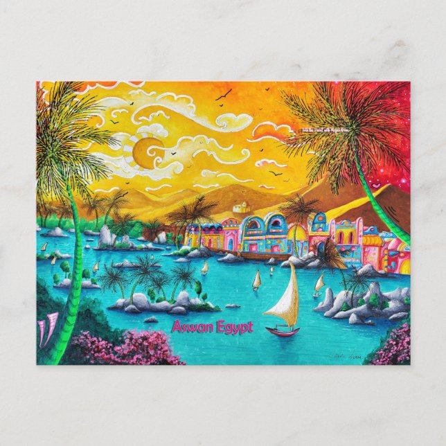Nubian Village Aswan Egypt Travel PoP Art Postcard (Front)
