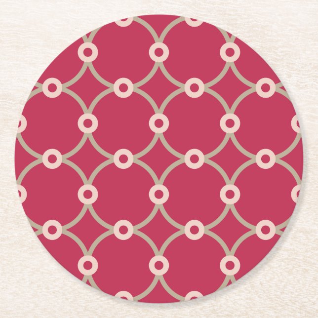 Nuclear Connectivity - magenta - seamless pattern. Round Paper Coaster (Front)