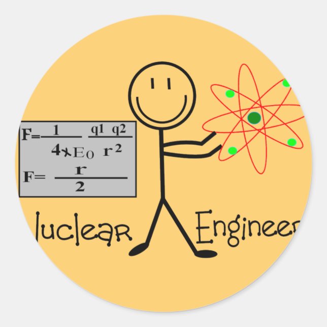 Nuclear Engineer Gifts--Stick People Humor Classic Round Sticker (Front)