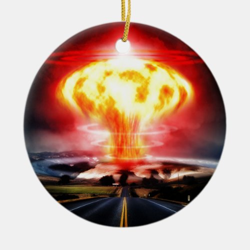 Nuclear explosion mushroom cloud illustration ceramic ornament