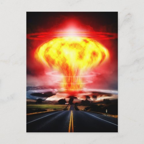Nuclear explosion mushroom cloud illustration postcard