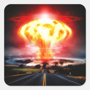 Nuclear explosion mushroom cloud illustration square sticker