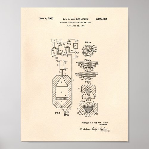 Nuclear Fission 1956 Patent Art Old Peper Poster