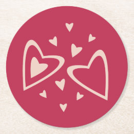 Nuclear Hearts - magenta red - image.     Round Paper Coaster