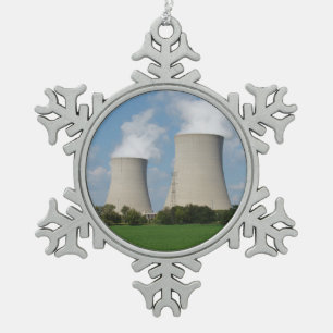 Nuclear Power Plant Cooling Towers Snowflake Pewter Christmas Ornament