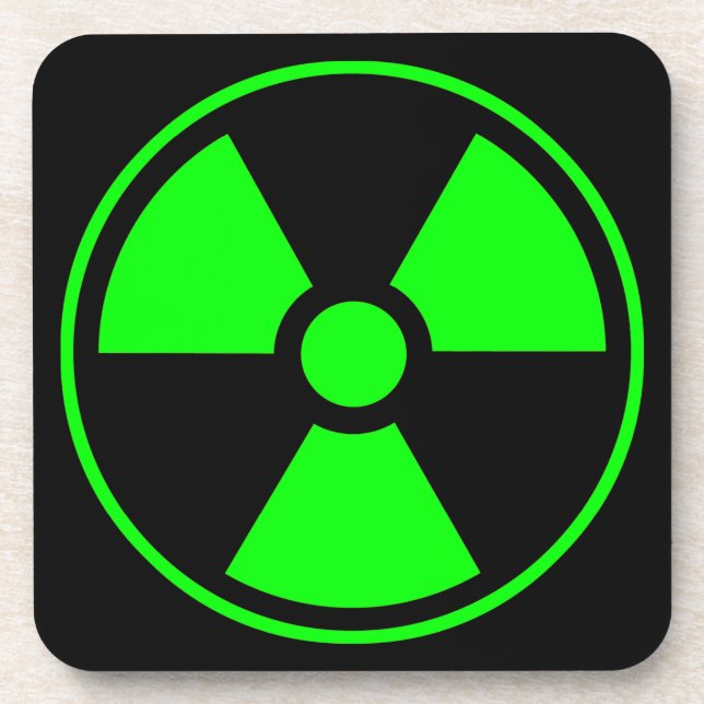 Nuclear Radioactive Radiation Symbol in green Beverage Coaster (Front)