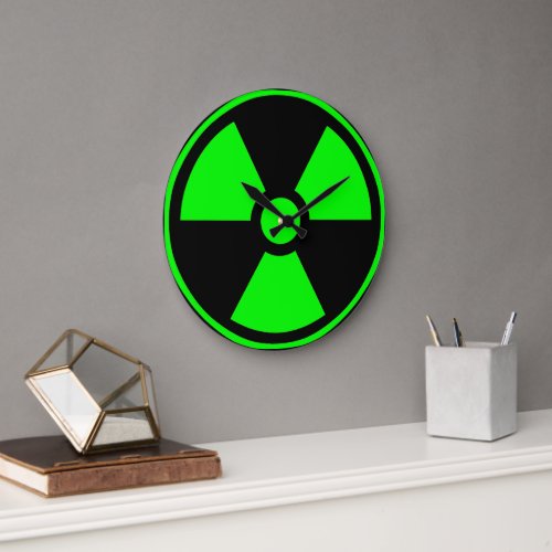 Nuclear Radioactive Radiation Symbol in green Large Clock