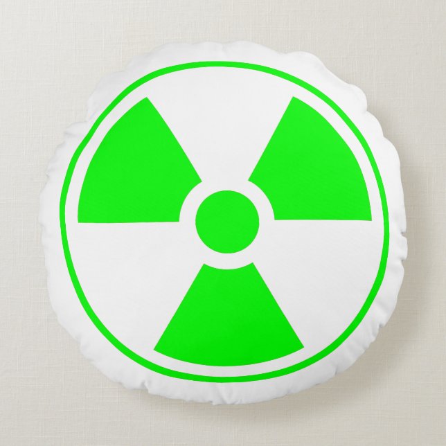 Nuclear Radioactive Radiation Symbol in green Round Pillow (Front)
