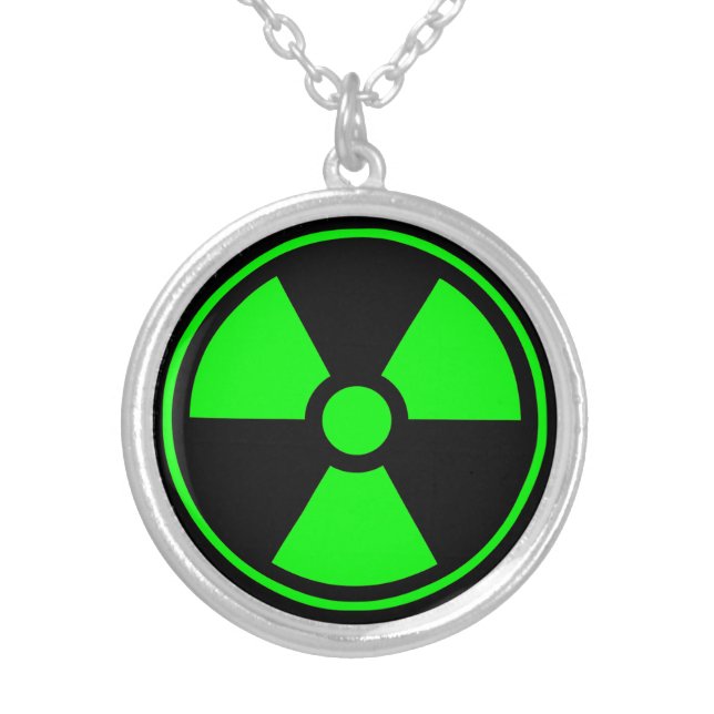 Nuclear Radioactive Radiation Symbol in green Silver Plated Necklace (Front)