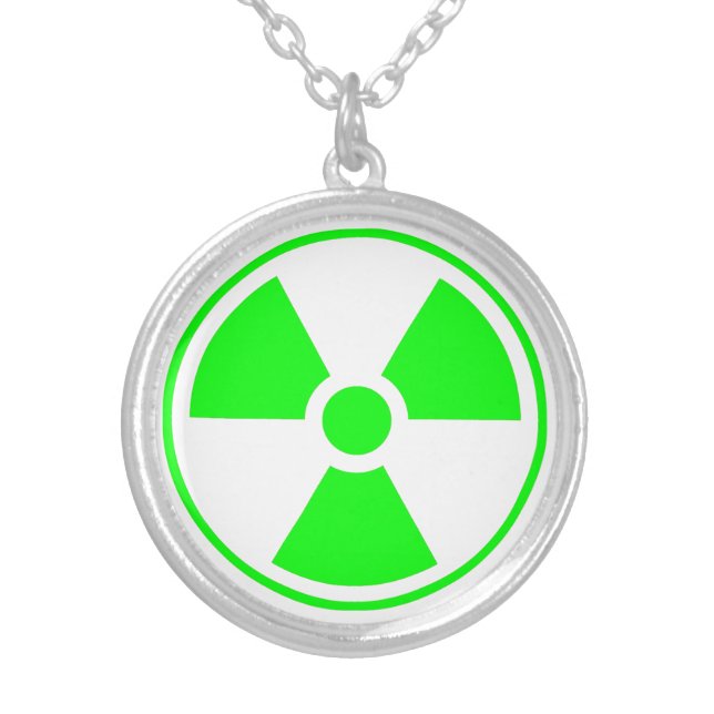 Nuclear Radioactive Radiation Symbol in green Silver Plated Necklace (Front)