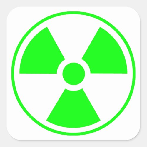 Nuclear Radioactive Radiation Symbol in green Square Sticker