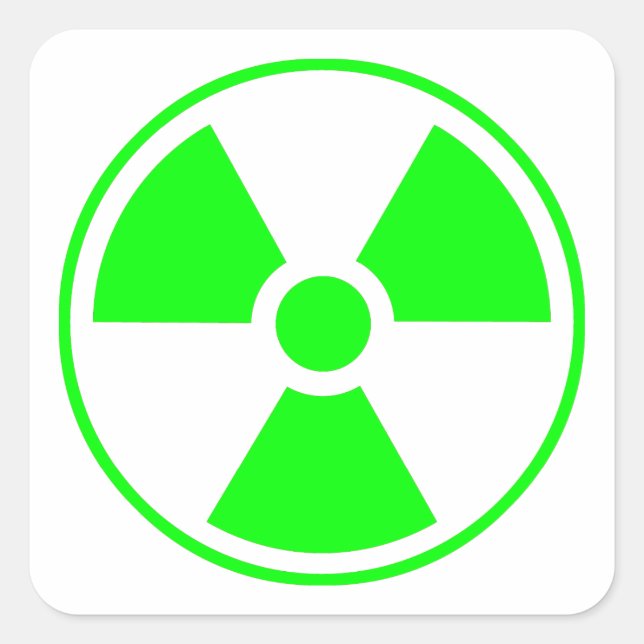 Nuclear Radioactive Radiation Symbol in green Square Sticker (Front)