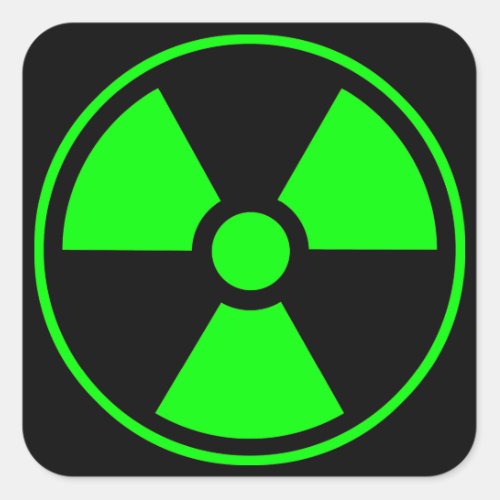 Nuclear Radioactive Radiation Symbol in green Square Sticker