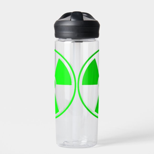 Nuclear Radioactive Radiation Symbol in green Water Bottle (Front)