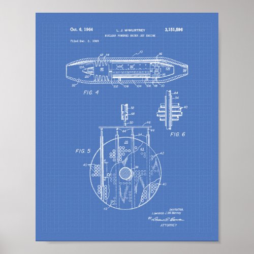 Nuclear Water Jet Engine 1959 Art  Blueprint Poster