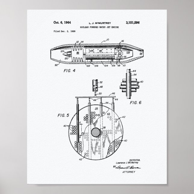 Nuclear Water Jet Engine 1959 Art  White Paper Poster (Front)