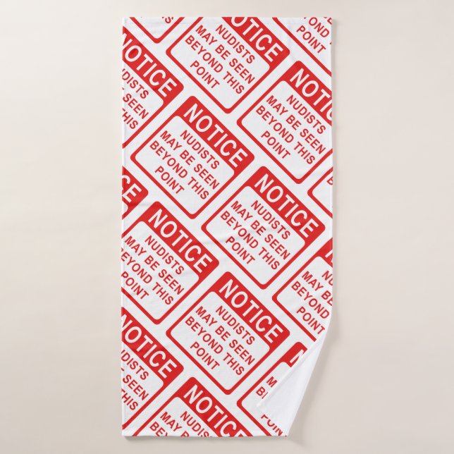 Nudist Beach - Red and White Sign Pattern Bath Towel (Bath Towel)