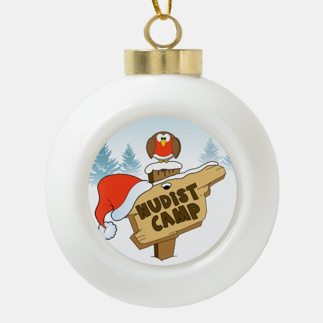 Nudist Camp Ceramic Ball Christmas Ornament (Front)