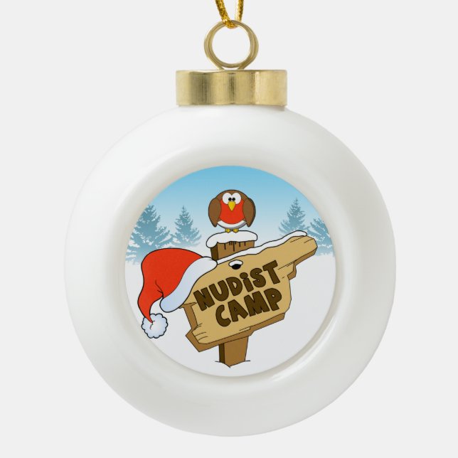Nudist Camp Christmas Ceramic Ball Christmas Ornament (Front)