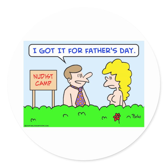 nudist camp necktie father's day sticker