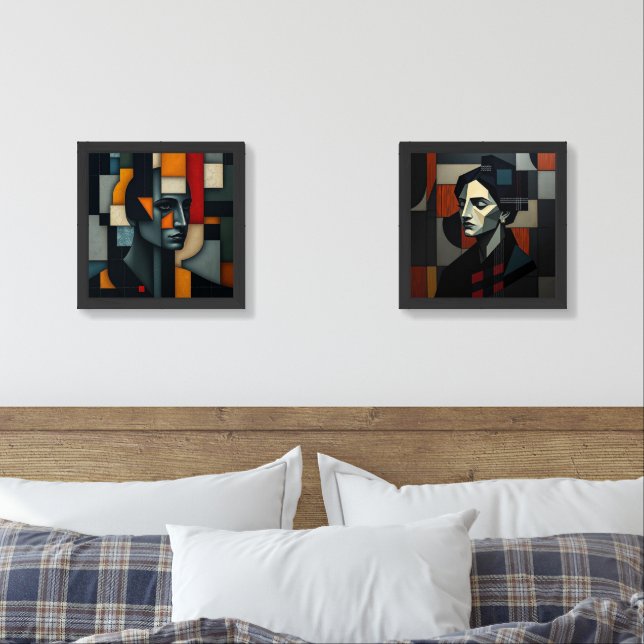 NUES Cubist Abstract 2 & 3 Set Of 2 Prints (Bedroom)