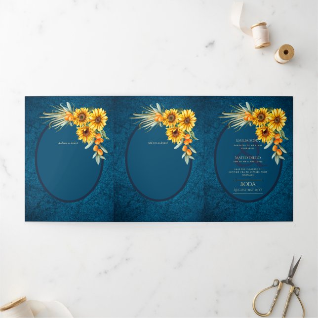 Nuestra Boda 6 page Sunflowers Wedding Invite (Outside)