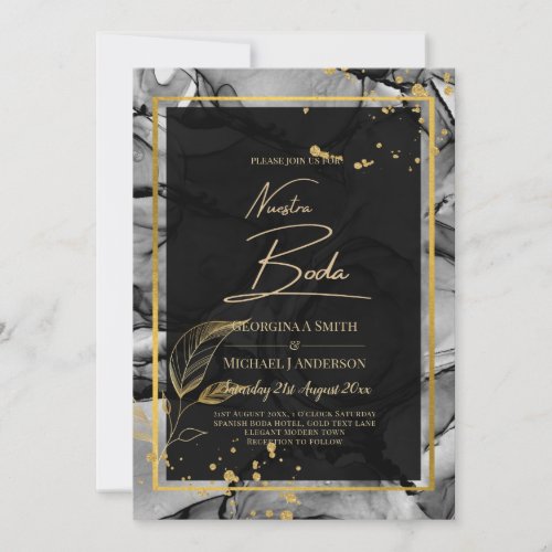 NUESTRA BODA Black Gold  Ink Wedding INVITE