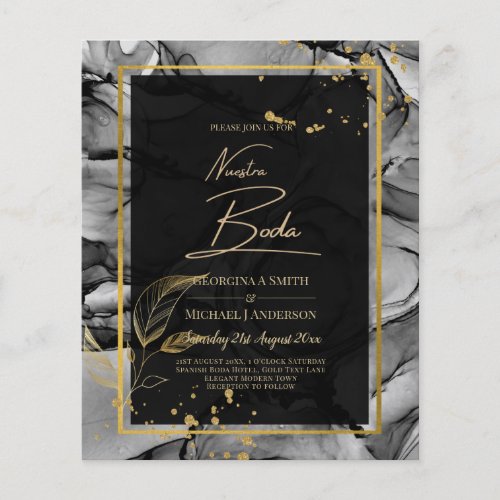 NUESTRA BODA Black Gold  Ink Wedding INVITE Flyer