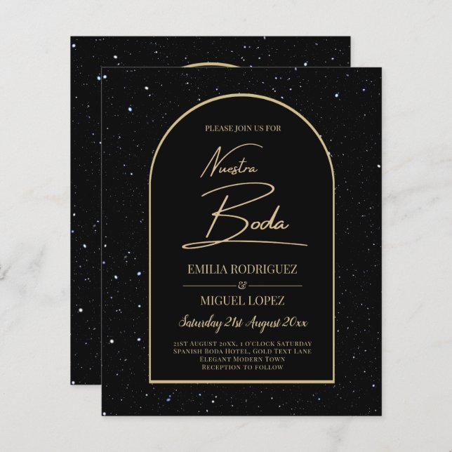 NUESTRA BODA BLACK GOLD Starry Night INVITE (Front/Back)