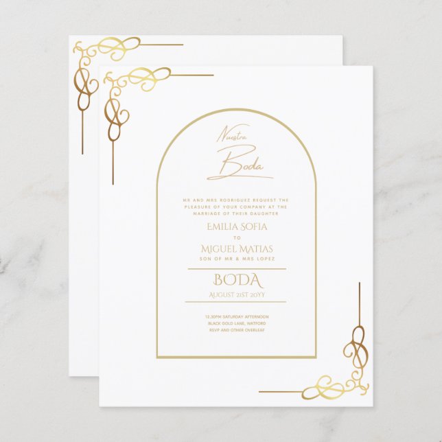 Nuestra Boda Budget Gold Accent Bilingual Invite (Front/Back)