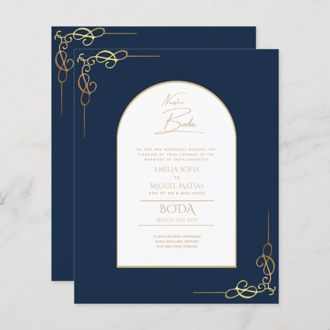 Nuestra Boda Budget Gold Accent Bilingual Invite (Front/Back)