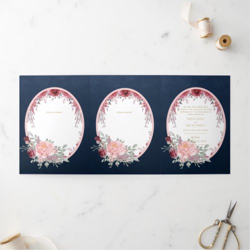 Nuestra Boda Burgundy Blue Floral Wedding Invite