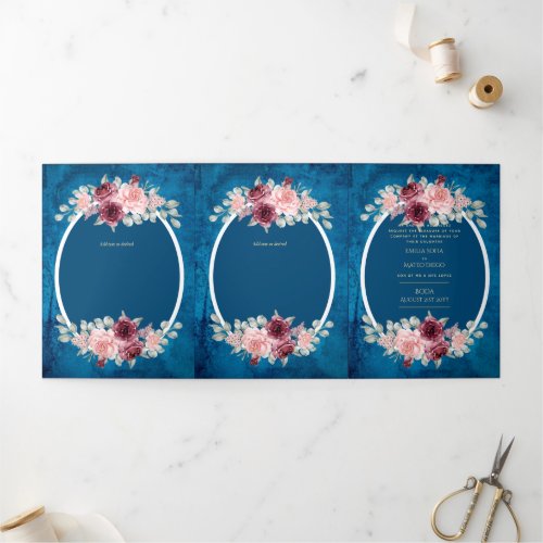 Nuestra Boda Burgundy Blue Floral Wedding Invite