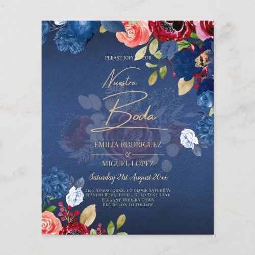 NUESTRA BODA Burgundy Blue Floral Wedding INVITE Flyer
