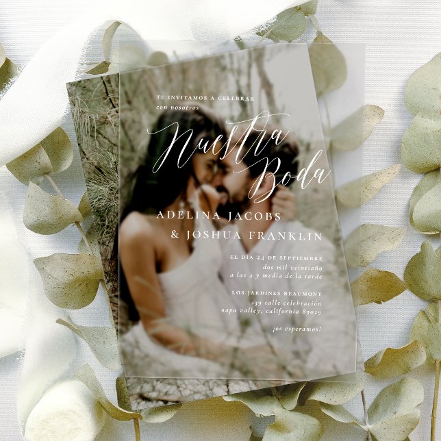 Nuestra Boda Caligrafía Moderna Elegante Wedding Acrylic Invitations (Card Mock-up)